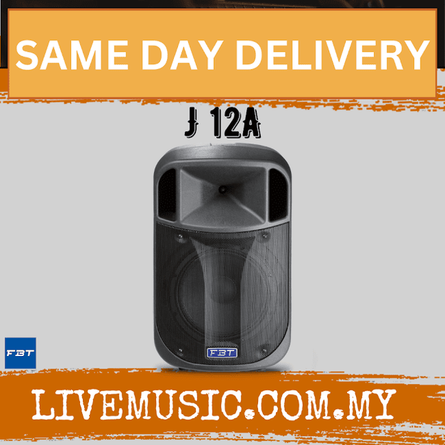 Processed active monitor speaker with dual horn and front grille, dark black finish