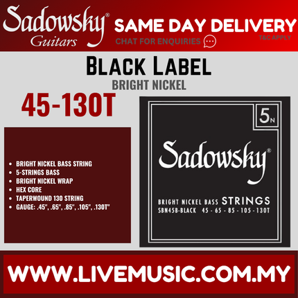 Sadowsky Black Label Nickel 5-String Bass String Set, 045-130