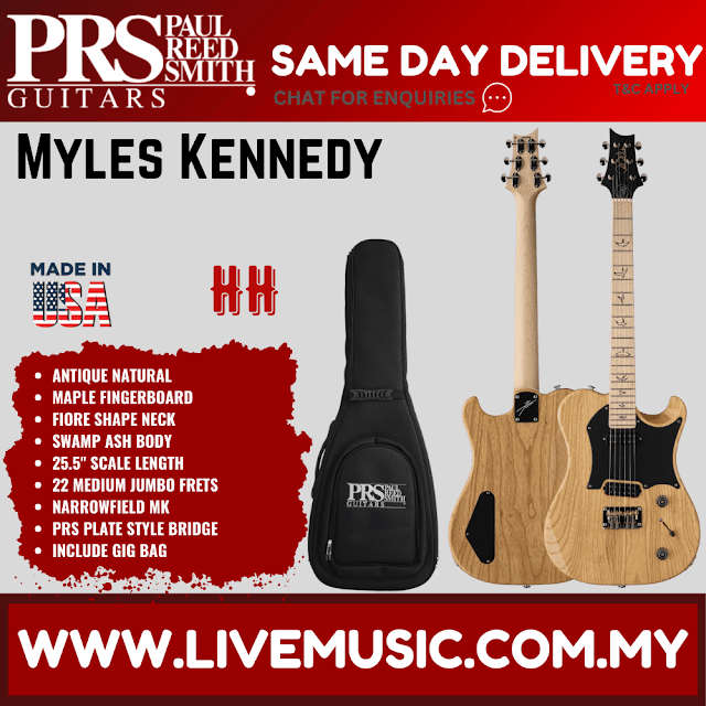PRS Myles Kennedy signature electric guitar, maple fretboard, antique natural finish, with case