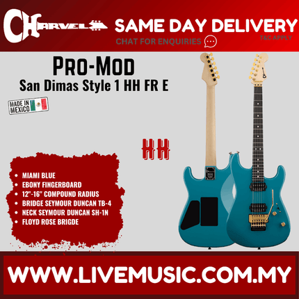 Charvel Pro-Mod San Dimas Style 1 HH FR E Electric Guitar, Miami Blue