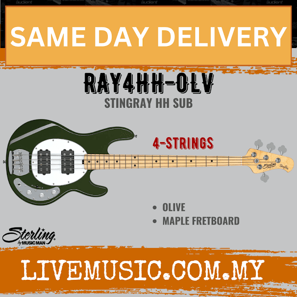 Sterling Ray4HH Stingray 4-String Electric Bass Guitar Maple Fretboard - Olive (Ray4 HH/Ray4)