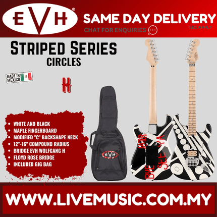 EVH Striped Series Circles Electric Guitar w/Bag, Maple FB, White and Black