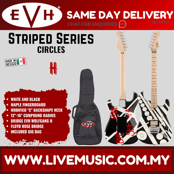EVH Striped Series Circles Electric Guitar w/Bag, Maple FB, White and Black