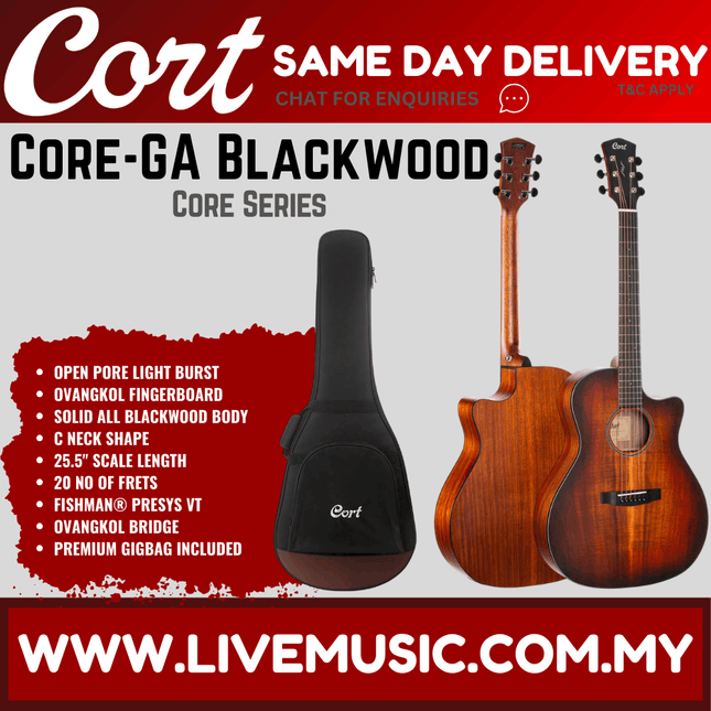 Cort Core-GA All Blackwood Acoustic Guitar with Bag - Open Pore Light Burst ( Core GA CoreGA )