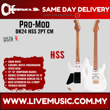 Charvel Pro-Mod DK24 HSS 2PT Electric Guitar, Caramelized Maple FB, Snow White