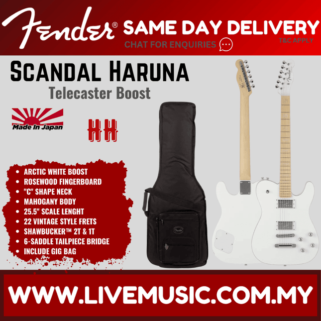 Fender Japan Scandal Haruna Telecaster Electric Guitar, Maple FB, Arctic White Boost