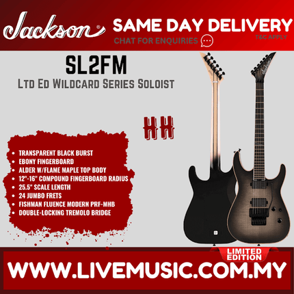 Jackson Ltd Ed Wildcard Series Soloist SL2FM Electric Guitar, Ebony FB, Transparent Black Burst