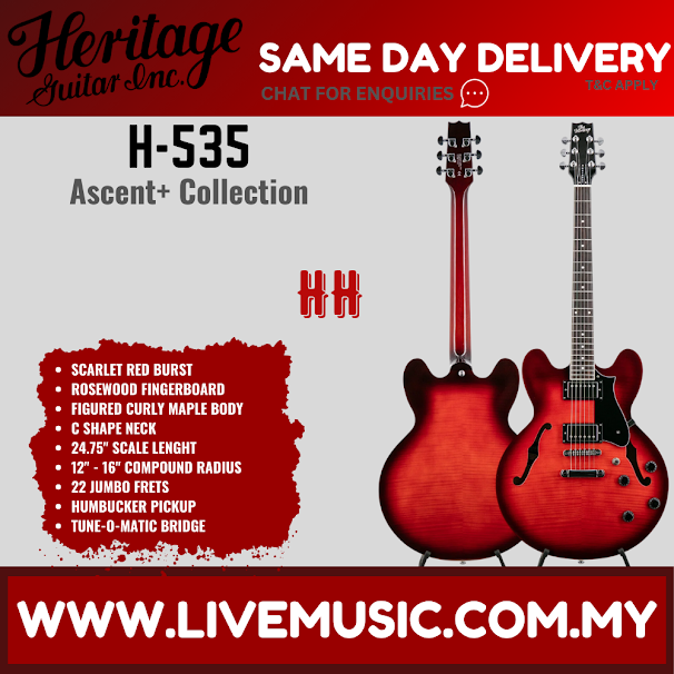 Heritage Ascent+ Collection H-535 Electric Guitar-Scarlet Red Burst (H535 H 535)