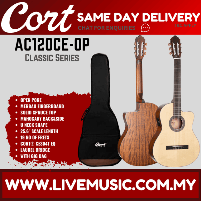 Cort AC120CE Classical Guitar with Gig Bag - Open Pore (AC 120CE/AC-120CE)