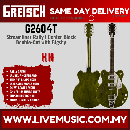 Gretsch Streamliner Rally electric guitar with Bigsby, double-cut, dark green finish