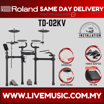 Roland TD-02KV V-Drums Electronic Drum Kit With RH5 Headphone, T1D Drum Throne And Drumstick ( TD 02KV / TD02KV )