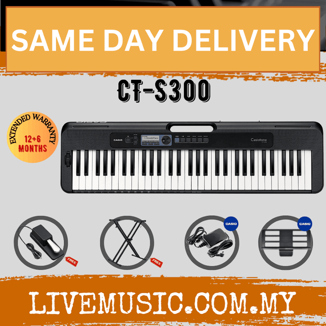 CASIO CT-S300 61-Keys Casiotone Keyboard with Keyboard Stand, Keyboard Bag and Pedal ( CTS300 / CT S300 )