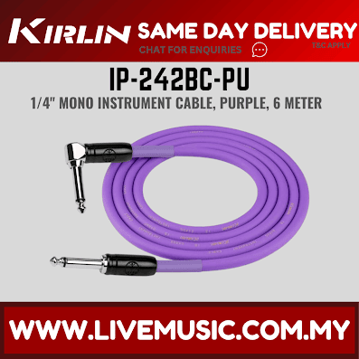 Kirlin Cable IP-242BC 3/6/10 Meter Mono Right Angle L Instrument Cable For Electric Acoustic Bass Guitar Speaker Amp Keyboard Drum Amplifier (IP 242BC/IP242BC)
