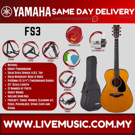 Yamaha Red Label FS3 Acoustic Guitar with Hard Bag - Natural ( FS-3 )