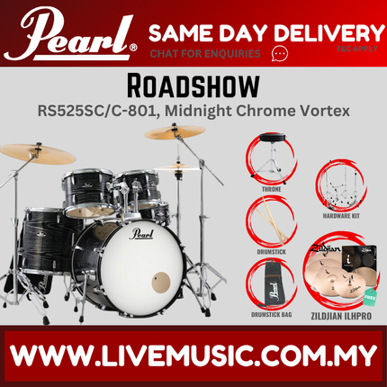 Pearl Roadshow RS525SB/C Drum Set with Zildjian ILHPRO Cymbal set, Drum Throne