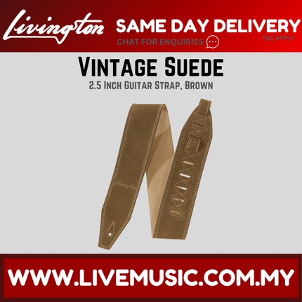 Livingston VSBR-25 2.5 Inch Vintage Suede Guitar Strap, Brown ( VSBR25 VSBR 25 )