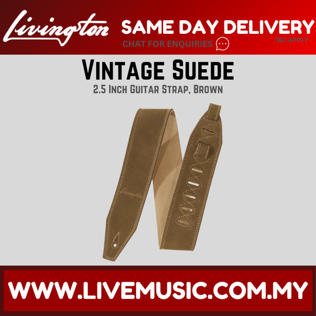 Livingston VSBR-25 2.5 Inch Vintage Suede Guitar Strap, Brown ( VSBR25 VSBR 25 )