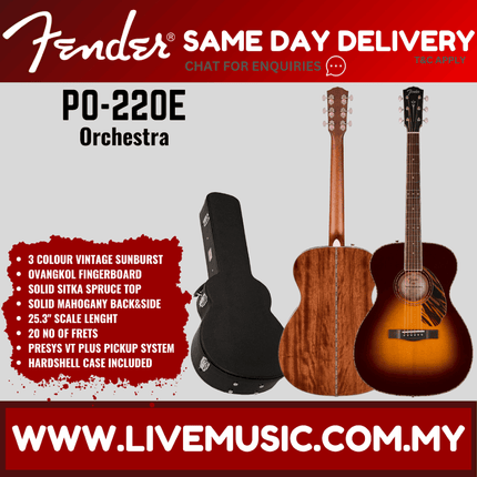 Fender PO-220E Orchestra Electro Acoustic Guitar, Natural / 3 Colour Vintage Sunburst / Aged Cognac Burst ( PO220E )
