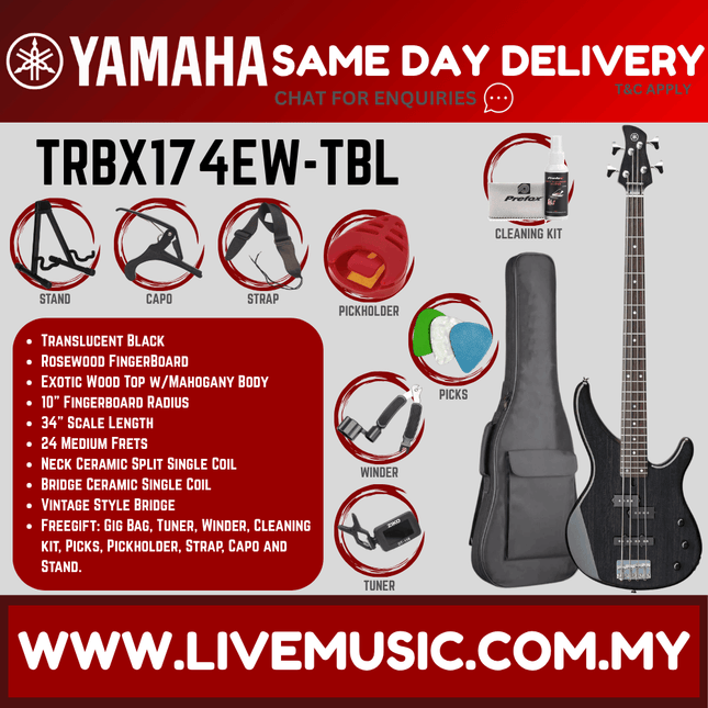Yamaha TRBX174EW 4-string Electric Bass Guitar - ( TRBX 174EW / TRBX-174EW )