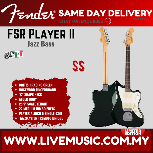 Fender FSR Player II Jazzmaster Electric Guitar, RW FB, British Racing Green