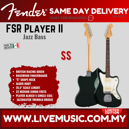 Fender FSR Player II Jazzmaster Electric Guitar, RW FB, British Racing Green