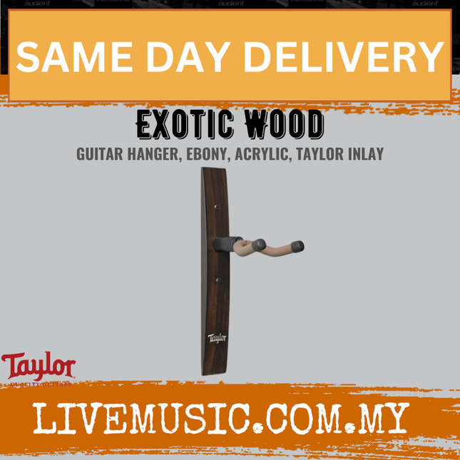 Taylor Exotic Wood Guitar Hanger, Ebony, Acrylic, Taylor Inlay