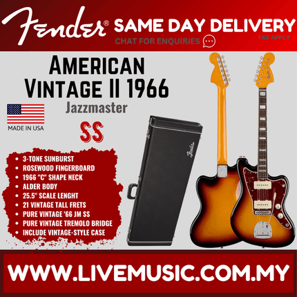 Fender American Vintage II 66 Jazzmaster Electric Guitar, RW FB, 3-Tone Sunburst