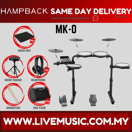 Hampback MK-0 Full Mesh Digital Drum Set w/Headphone, Drumstick And Drum Throne - ( MK0 MK 0 )