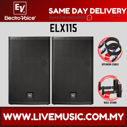 EV Electro-Voice ELX115 1600W 15" Passive Speaker With Speaker Stand And Cable - Each / Pair ( ELX-115 / ELX 115 )