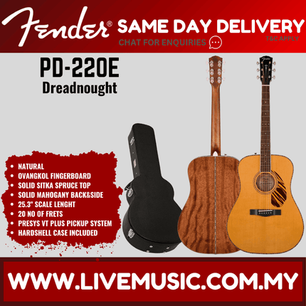 Fender PD-220E Dreadnought Electro Acoustic Guitar, Aged Cognac Burst / Natural / 3 Colour Vintage Sunburst ( PD220E )