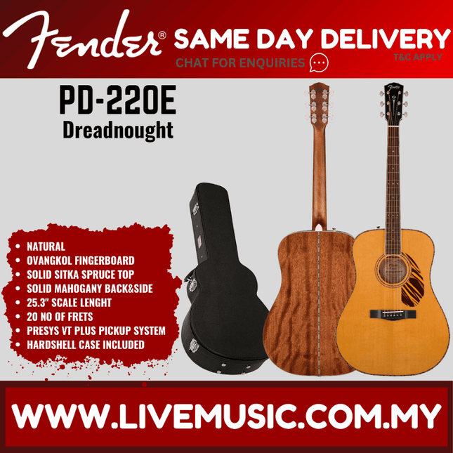 Natural dreadnought electro-acoustic guitar with pickguard, with hard case