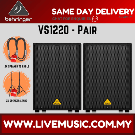 Behringer VS1220 High Performance 600watt Passive Speaker 12" Woofer w/Speaker Stand and Cable - Pair (VS-1220/VS 1220)