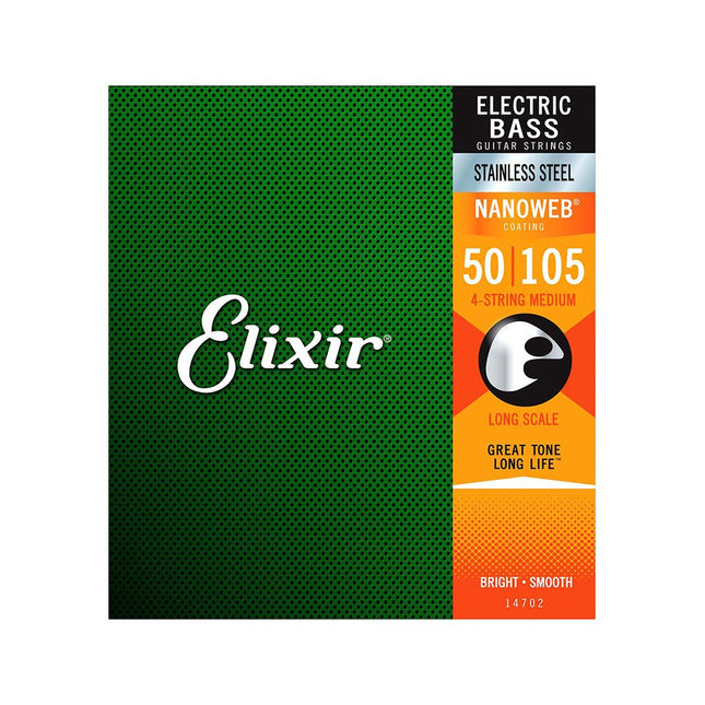 Elixir 14702 Nanoweb Medium B Long Scale Stainless Steel 4-String Electric Bass (50-105)