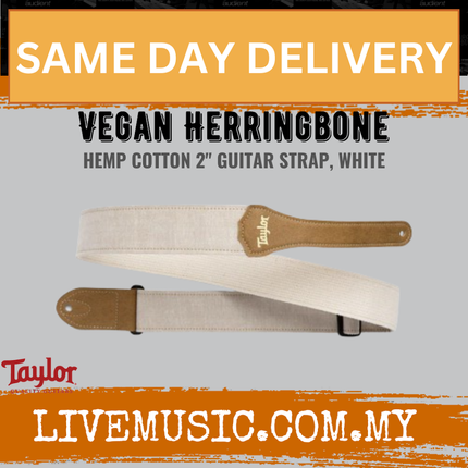 Taylor 2" Vegan Herringbone Hemp Cotton Guitar Strap, White