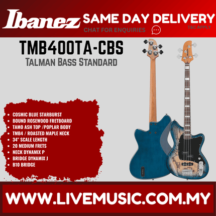 Ibanez TMB400TA-CBS Talman Bass Standard Series Electric Bass, Cosmic Blue Starburst ( TMB400TA CBS / TMB400TACBS )