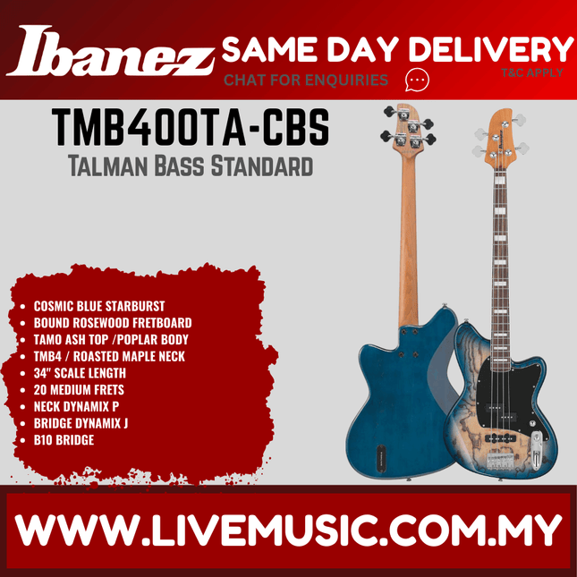 Ibanez TMB400TA-CBS Talman Bass Standard Series Electric Bass, Cosmic Blue Starburst ( TMB400TA CBS / TMB400TACBS )