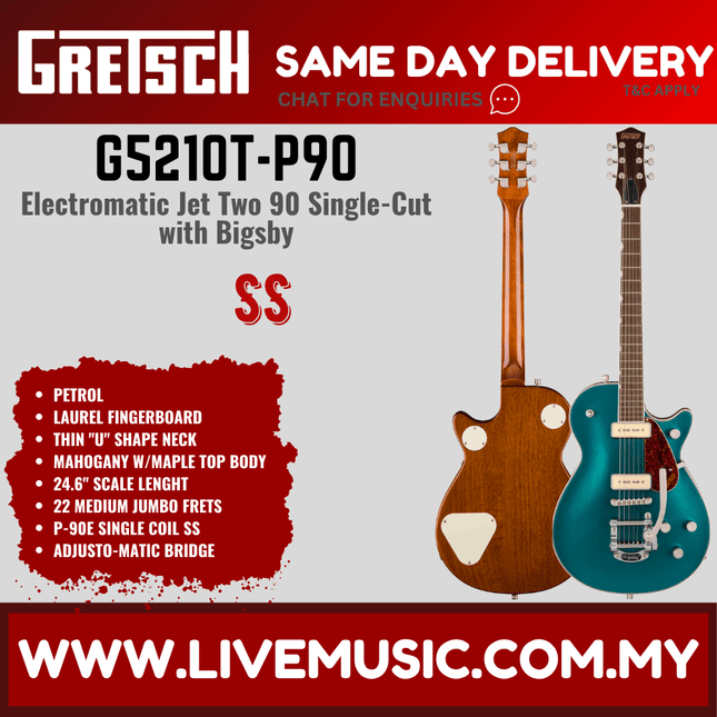 Gretsch G5210T-P90 Electromatic Jet Two 90 Electric Guitar, Laurel FB, Petrol
