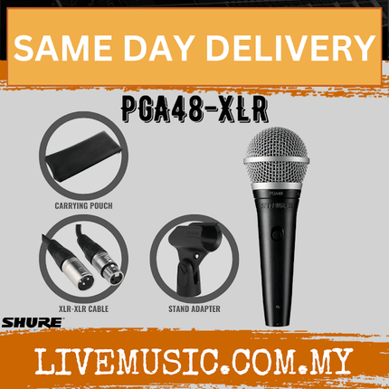 Shure PGA48 Cardioid Dynamic Vocal Microphone, XLR-XLR Cable (PGA48QTR / PGA48XLR / PGA-48)