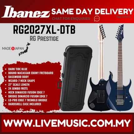Ibanez Prestige RG2027XL-DTB 7-String Electric Guitar, Dark Tide Blue ( RG2027XL DTB / RG2027XLDTB )