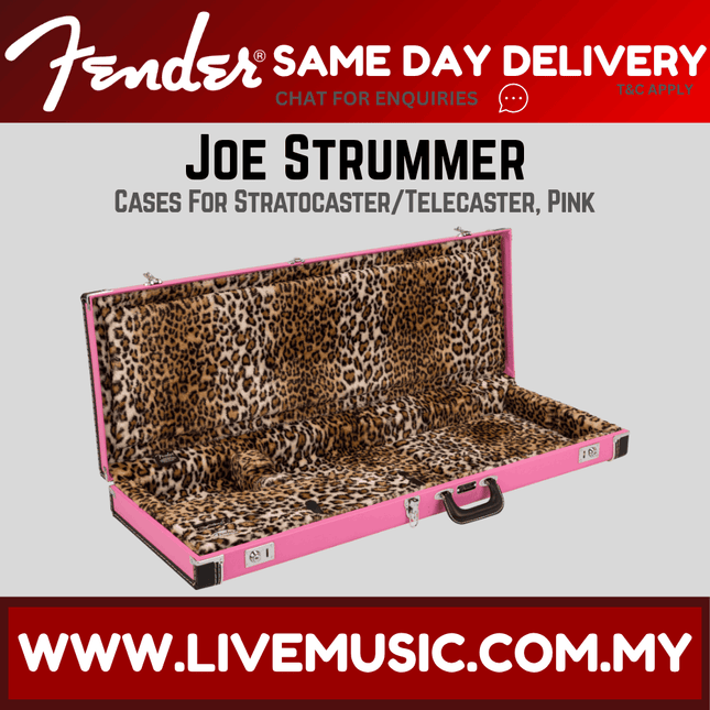 Pink leopard Tele/Strat guitar case with plush interior and black handle latch