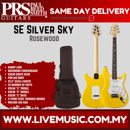 PRS SE Silver Sky Electric Guitar w/GigBag, Rosewood FB, Dandy Lion