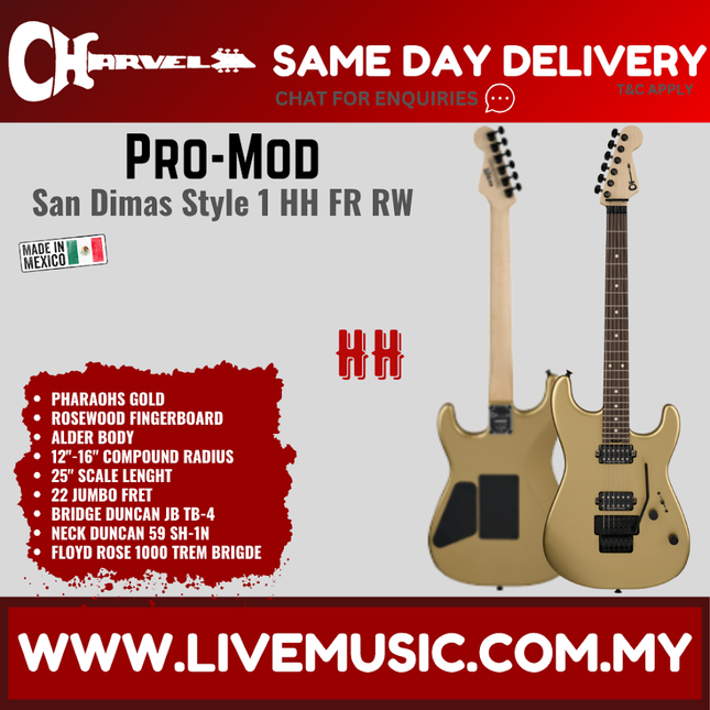 Charvel Pro Mod Plus San Dimas SD1 SRS HH FR Electric Guitar, RW FB, Pharaohs Gold