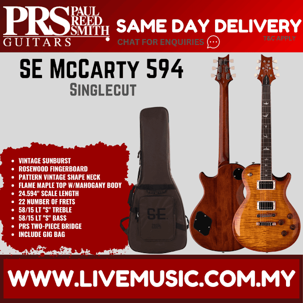PRS SE McCarty 594 Singlecut Electric Guitar w/GigBag, Rosewood FB, Vintage Sunburst