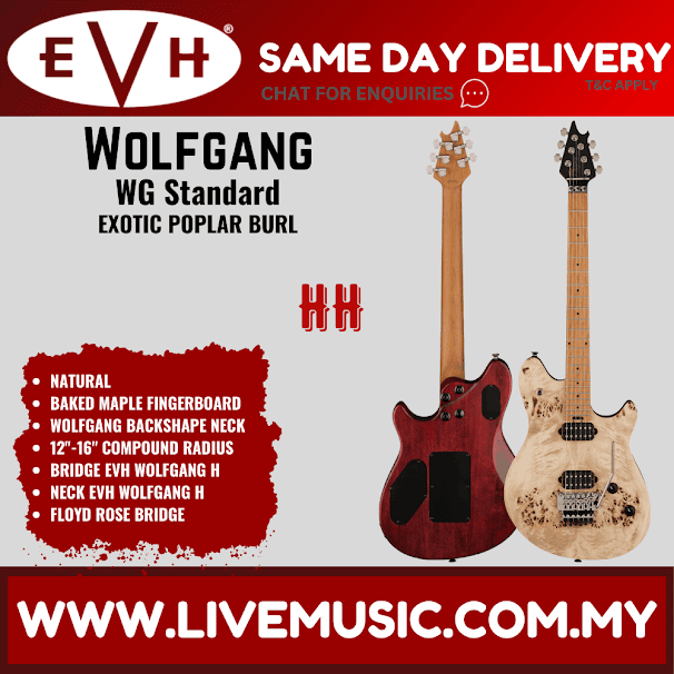 EVH Wolfgang Standard Exotic Electric Guitar, Baked Maple FB, Poplar Burl