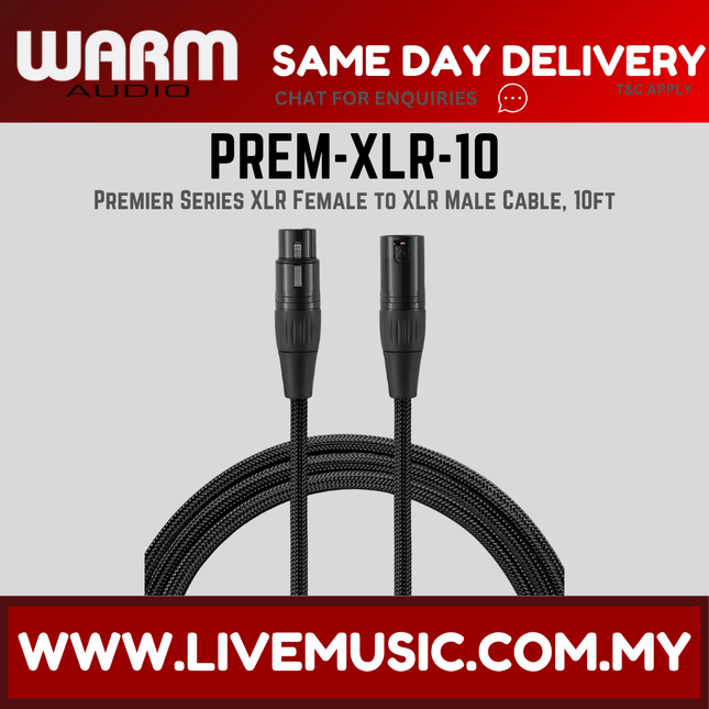Premier XLR cable with black metal XLR connectors, 10 ft