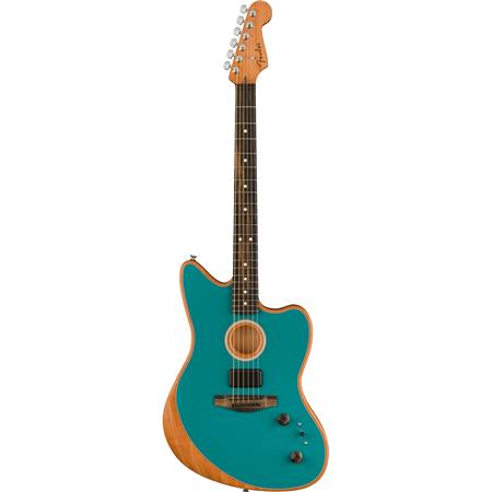 Ocean turquoise acoustasonic-style acoustic guitar with natural wood headstock and neck