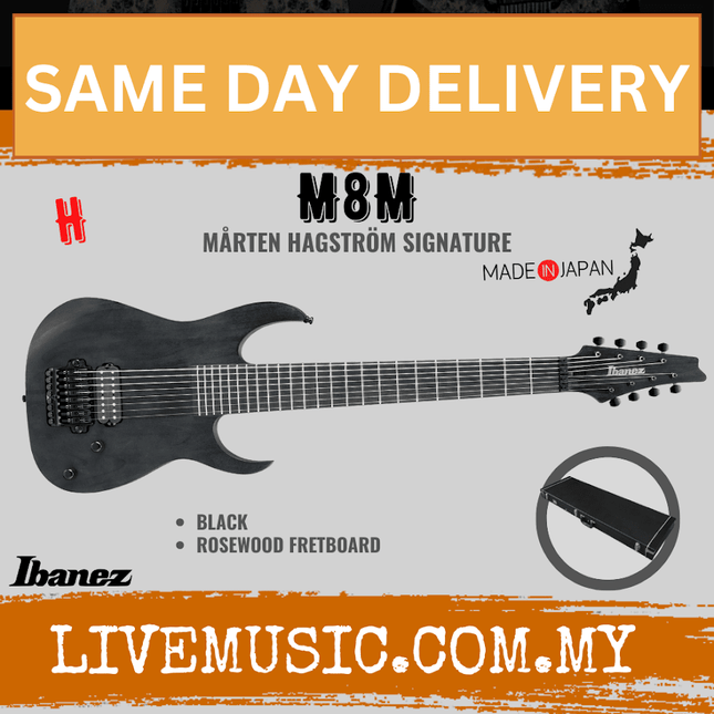 Ibanez M8M-BK Meshuggah Signature 8-String Electric Guitar w/Case - Black (  M8M BK / M8MBK )