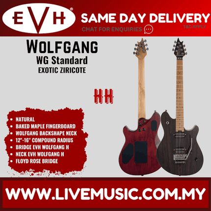 EVH Wolfgang Standard Exotic Electric Guitar, Baked Maple FB-Ziricote