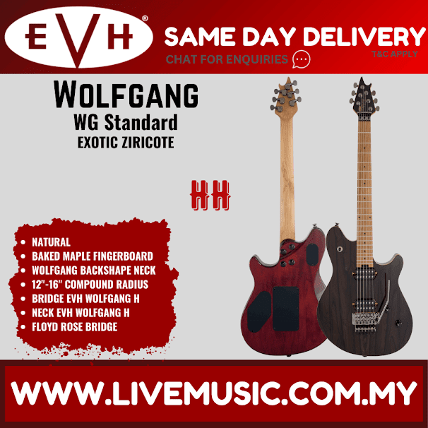 EVH Wolfgang Standard Exotic Electric Guitar, Baked Maple FB-Ziricote