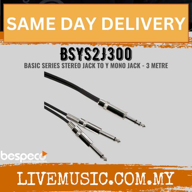 Bespeco BSYS2J300 3 Metres (1/4″ Stereo Jack – 2x 1/4″ Mono Jack) Interlink Cable